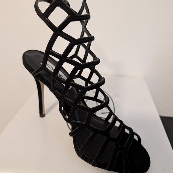 NEW Steve Madden Slithur Black Nubuck Heels, Size 7.5 - Picture 4 of 7